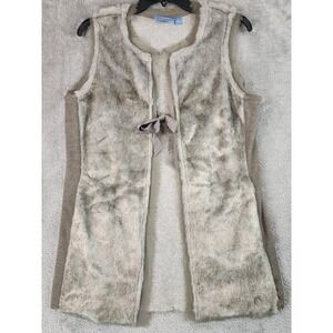 Simply Vera Vest Womens Small Grey Faux Fur Ribbed Knit Sides Tie Front